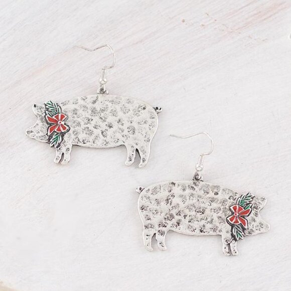 Hippie | Cute Christmas Holiday Dangle Pig Earrings NWT - Picture 2 of 4